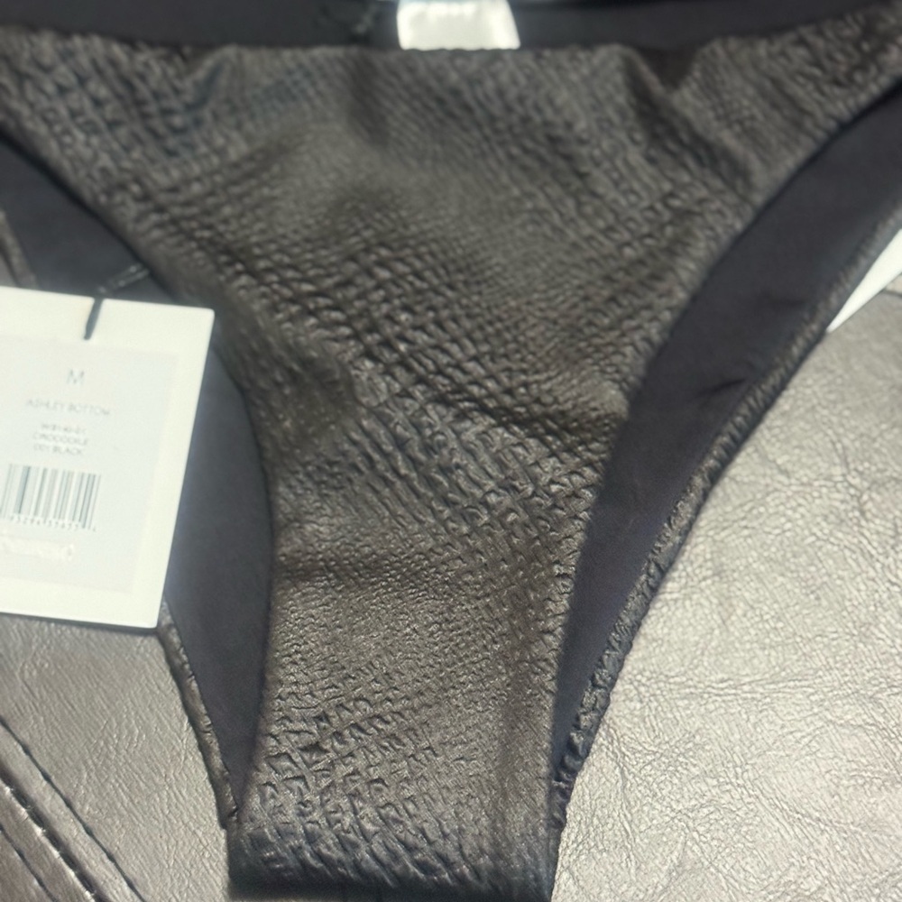 ONIA Crocodile print Black Textured Bikini Bottom - Picture 3 of 6
